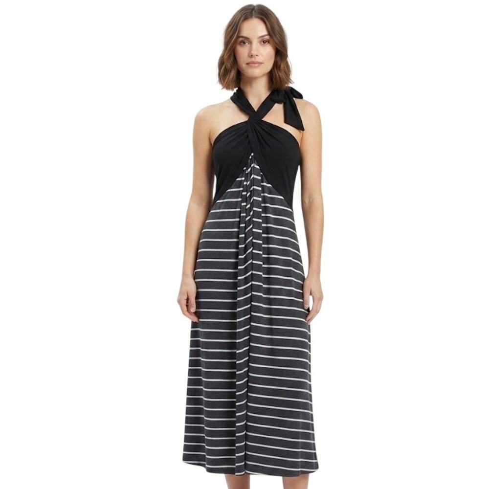 Concepts Halter Midi Dress Black White Stripes Plus Size XL